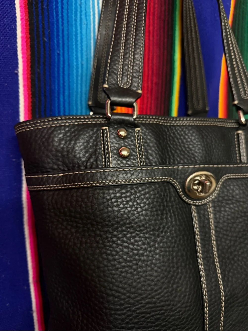 Coach Black Pebbled Leather Shoulder Bag with Turn-Lock